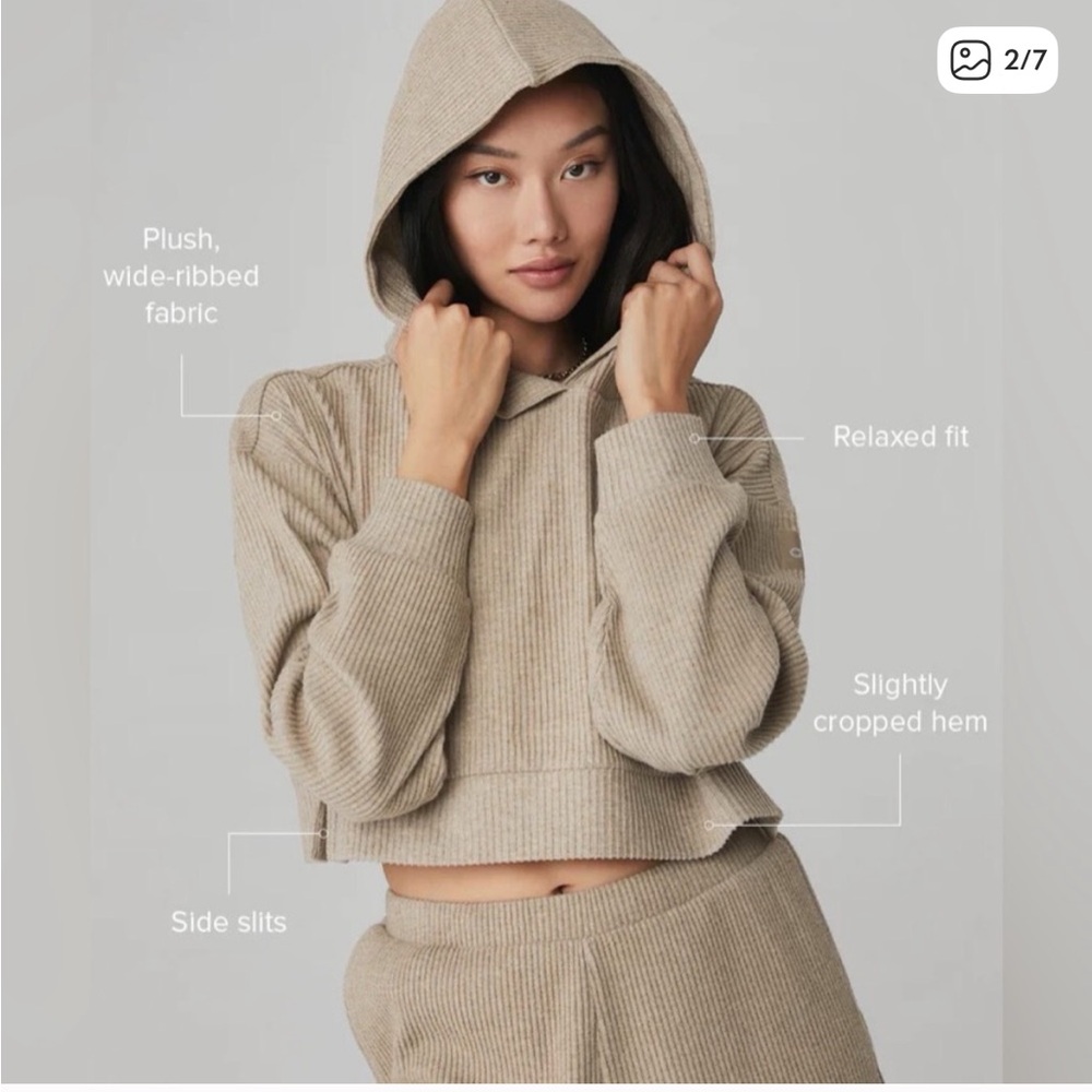 Alo Muse Cropped Hoodie in Gravel Heather Small